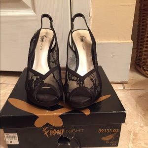 Size 8 Black Lace Peep Toe Sling Back Heels